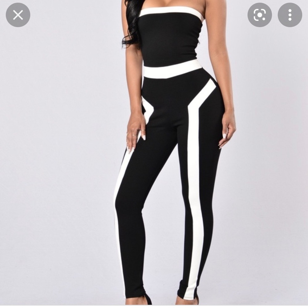 Strapless black and white jumpsuit